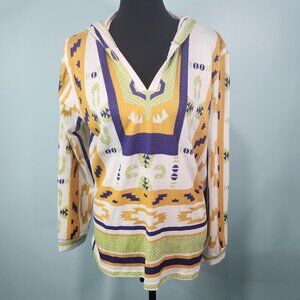 Camisa Womens Multicolor Aztec Long Sleeve Hooded Top Size XL